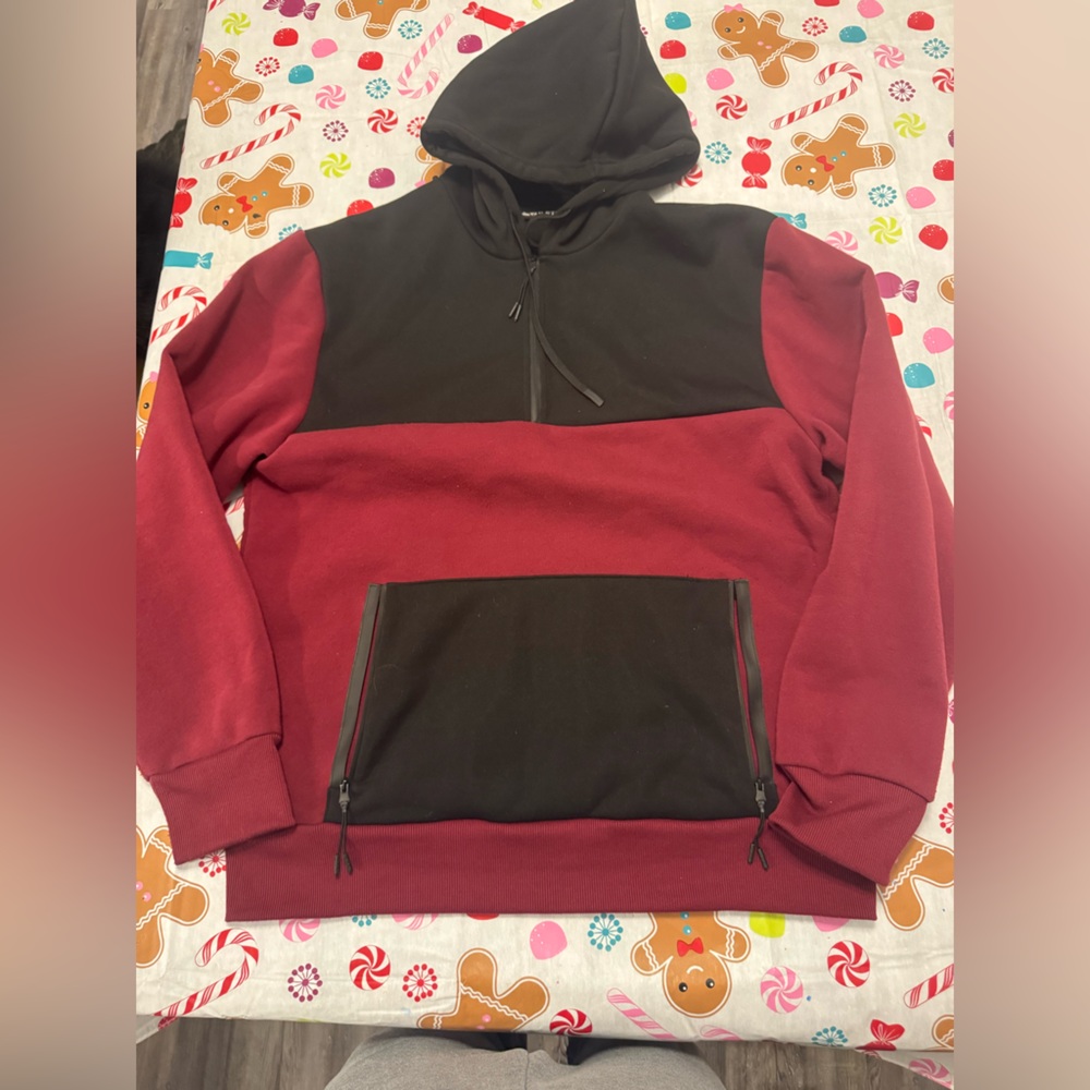 Athletex black and maroon half zip hoodie large EUC